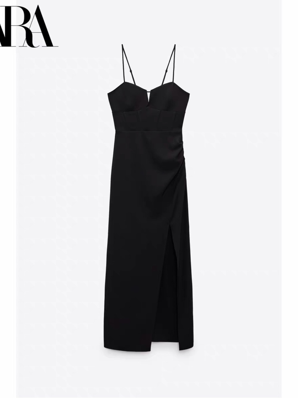 ZARA Black Spaghetti-Strap Maxi Dress with Side Slit